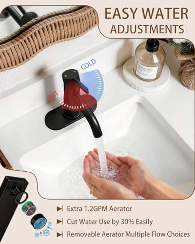 Fransiton Matte Black Bathroom Faucet Single Hole with Pop-Up Bathroom Drain and Flexible Hoses Single Handle Bathroom Sink Faucet w/Deck Plate(1 or 3 Hole) for Vanity Sinks, RV, Farmhouse - Image 6