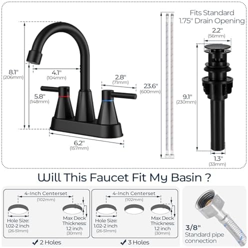 Matte Black Bathroom Sink Faucet, 2-Handle 4-inch Centerset Faucet - Image 7