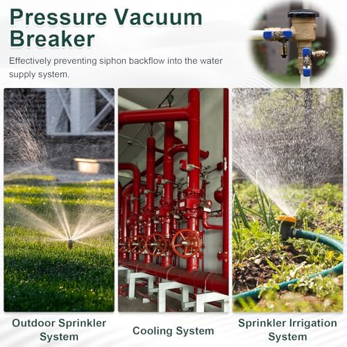 【UPC® Certified】3/4" Brass Pressure Vacuum Breaker, 400PSI Max, Heavy Duty Brass Sprinkler Backflow Preventer for Non-Potable Systems Like lawn Irrigation System and More - Image 6