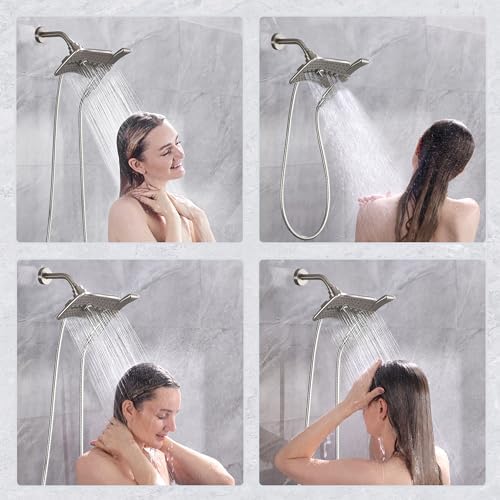 BRIGHT SHOWERS High Pressure Shower Head Combo with Two Spray Setting Fixed Shower Head and Two Spray Settings Handheld Shower Head with Grey Face, Brushed Nickel (Pack of 2) - Image 6