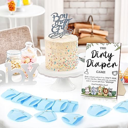 Roowest 51 Pcs Dirty Diaper Baby Shower Games, Animals Blue - Image 7