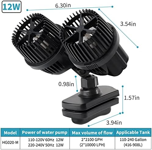 hygger 4200GPH Double Head Aquarium Circulation Pump, Quiet 12W Aquarium Wave Maker, with Strong Magnetic Suction Base, 360°Adjustable Power Head, for 110~240 Gal Tank - Image 6