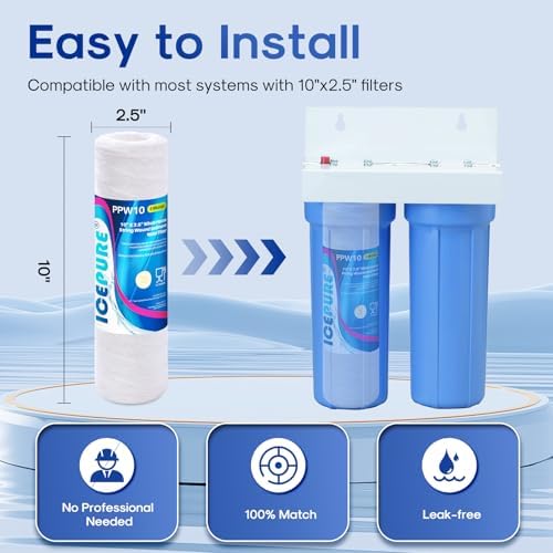 5 Micron 10" x 2.5" String Wound Sediment Water Filter Cartridge for Well filter Universal Replacement for Any 10 inch RO Unit, WP-5, Aqua-Pure AP110, CFS110, Culligan P5, WFPFC4002, WP-5, CW-MF,4PACK - Image 6