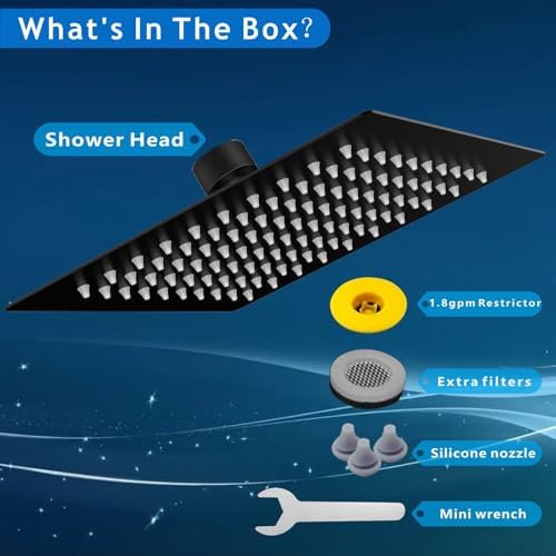 Voolan Rain Shower Head - High Flow Large Rainfall Shower Heads Made of Stainless Steel - Waterfall Bathroom Square Showerhead - Ceiling or Wall Mount (12 * 8 Inch Rectangle, Matte Black) - Image 6