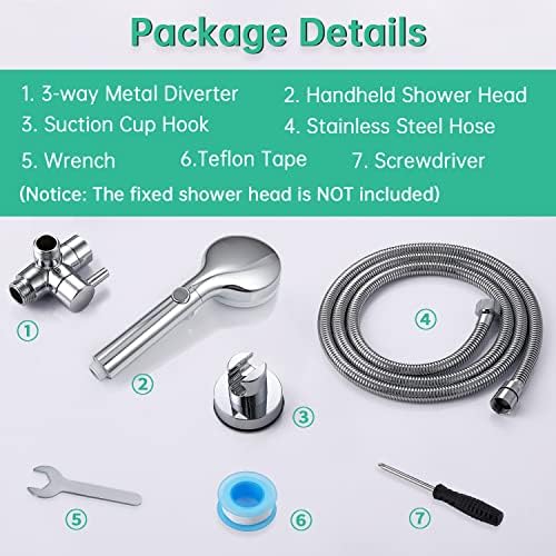 Dog Shower Head Sprayer Pet High Pressure 3 Mode Handheld with ON OFF Switch Metal Diverter 100 Inch Extra Long Stainless steel Hose No Drill Hook Chrome - Image 7