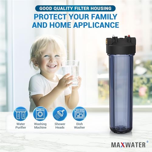 Max Water Whole House 20" x4.5" Purple Clear WH Water Filter Housing 1 inch Inlet/Outlet Ports with Pressure Gauge Wrench and Bracket (1 Housing + 1 Pressure Gauge) - Image 6