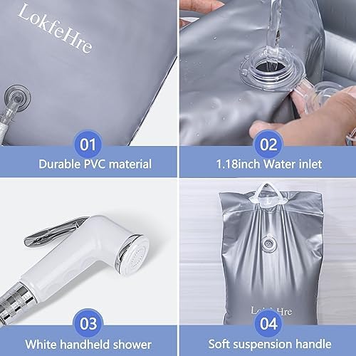 Bedside Shower Water Bag - 2.5 GL Portable Water Shower Bag For Hair Washing In Bed. Use with Inflatable Shampoo Basin, Inflatable Hair Washing Basin, Inflatable Bathtub For Elderly (Silver) - Image 7