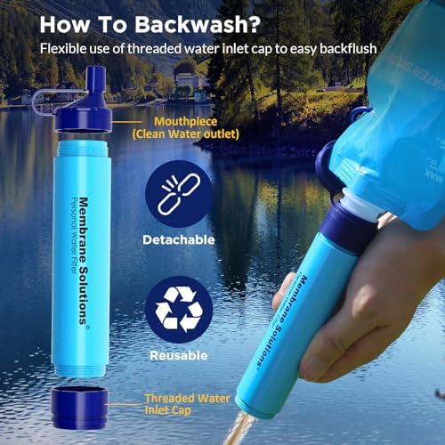 Membrane Solutions Squeeze Water Filtration System, Survival Water Purifier Kit, Portable Backpacking Gear for Hiking Camping Travel(6+6) - Image 7