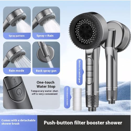 Filtered Shower Head with Handheld, High Pressure Shower Heads - 4 Spray Modes, Power Wash for Pets Bath, ON/OFF Switch & Water Saving Design (Deep Gray) - Image 6