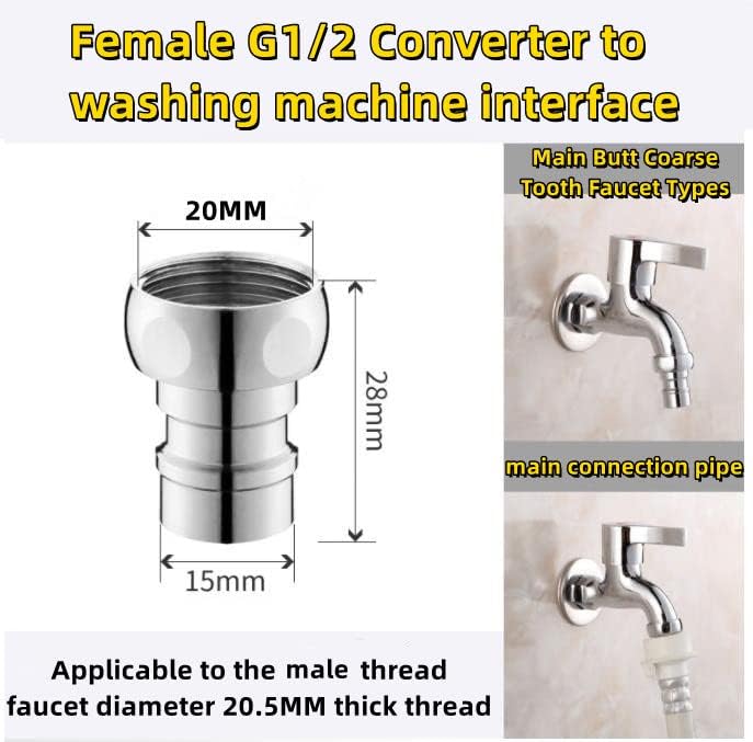 Faucet Adapter, Sink Hose Attachment for Faucet ,Extension Faucet Suitable for Connecting Sink Kitchen Bathroom Garden Faucet (female G1/2-18T transform washing machine connector) - Image 2