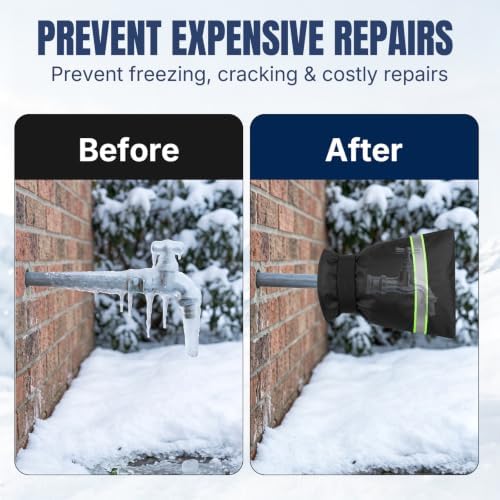 Outdoor Faucet Covers for Winter Freeze Protection, 2 Pack Thickened 8.66" H x 7.09" W Waterproof Hose Bib Covers with Reflective Strips, Reusable Insulated Spigot Socks - Image 7