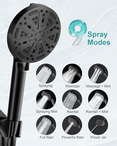 Black Filtered Shower Head Handheld, 5 Filters Hard Water Softener - Image 6