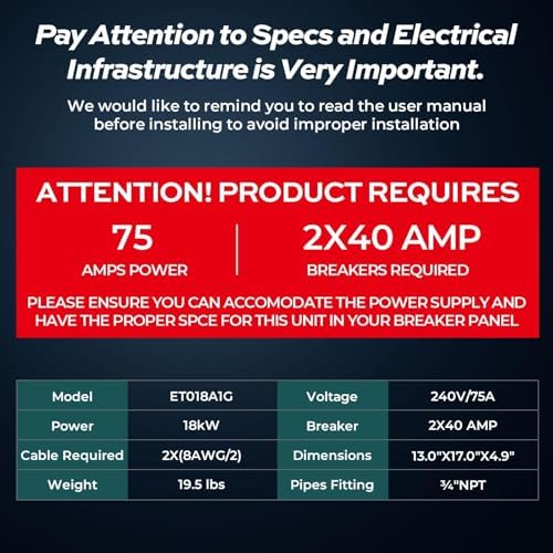 Fogatti Tankless Water Heater Electric 18kw 240V Max 4.4GPM Whole House ETL - Image 6