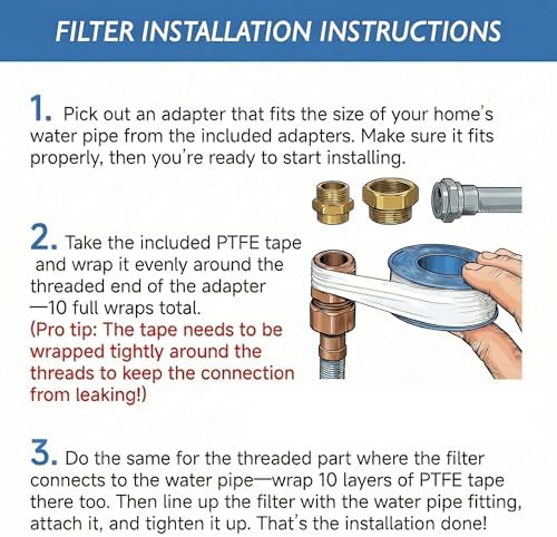 40 Micron Brass Sediment Filter, Inline Spin Down Sediment Water Filter for Washer, Washing Machine, Shower, Garden Hose, Well Water, Anti Clogging & Reusable with Pipe Sealant Tape - Image 6