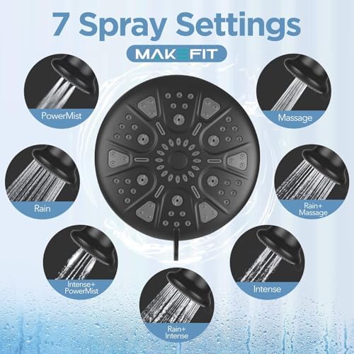 MakeFit Filtered Shower Head - High Pressure Shower Head with Filter for Hard Water Softener - 7 Settings Bathroom Rain Showerhead to Remove Chlorine and Heavy Metals (Matte Black) - Image 6