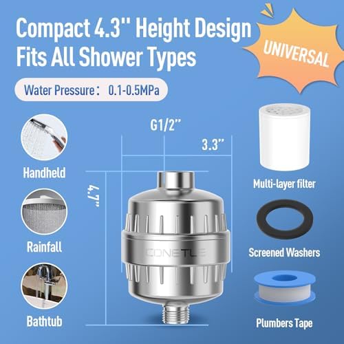 Heavy Duty Shower Filter, Shower Head Filter For Hard Water With High Output Kdf55 & Vitamin C, Chlorine & Heavy Metals Reduction System - 2 Replacement Cartridges, Suitable For Sensitive Skin - Image 7