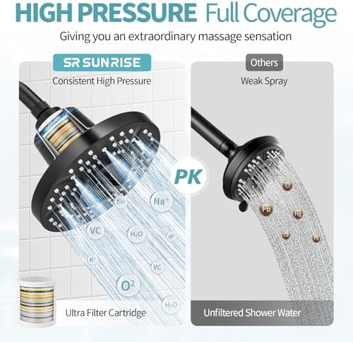 SR SUN RISE 7-Inch Filtered Shower Head with High Pressure Spray,Black - Image 6
