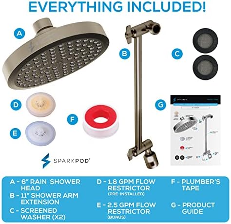 SparkPod 6" Round Rain Shower Head with 11" Shower Arm - Image 7