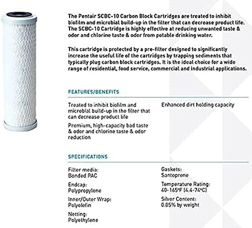 Pentair Pentek SCBC-10 Carbon Water Filter, 10-Inch, Under Sink Silver-Impregnated Carbon Block Replacement Cartridge, 10" x 2.5", 0.5 Micron, White (Pack of 12) - Image 4