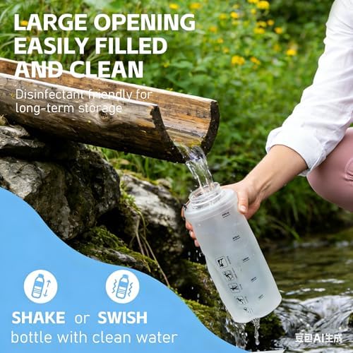 AXEN Collapsible Water Bottle with Filter for Hiking Travel, 1000ml Clear - Image 6