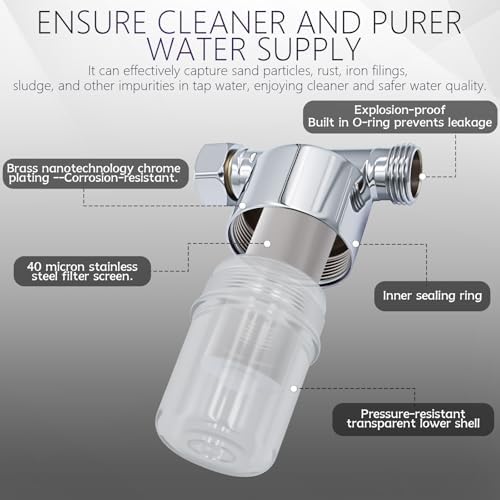 40 Micron Washing Machine Water Filter - Fits 1/2" NPT & 3/4" GHT - Protects Heaters/Showers & Appliances (silver) - Image 6