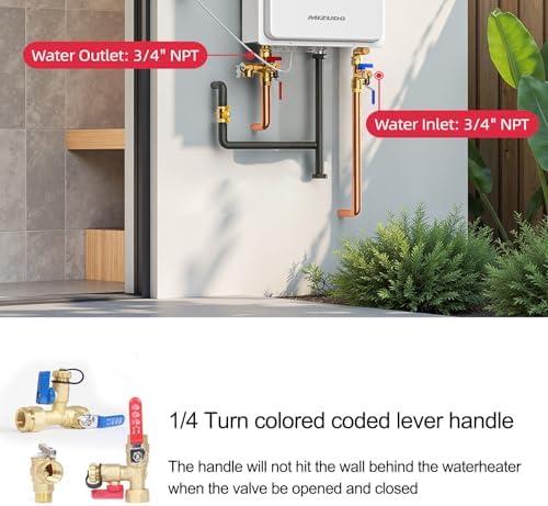 MIZUDO 3/4''NPT Tankless Water Heater Service Valve Kit, IPS Isolator - Image 6