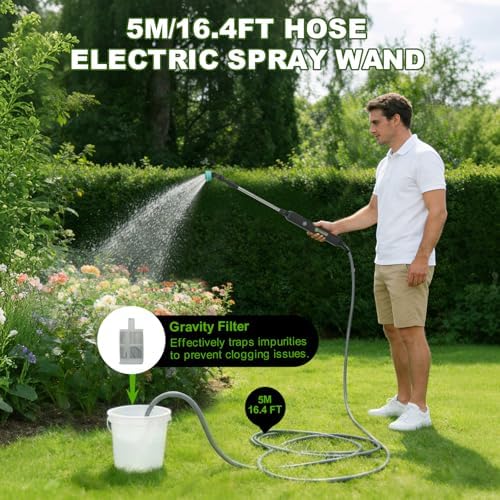 22.1'' Electric Sprayer Wand, Adjustable Nozzle, 16.4FT Hose, Upgrade Rechargeable Battery ensure Long Runtime, Lightweight Cordless Wand for Weed Control & Plant Watering - Image 6
