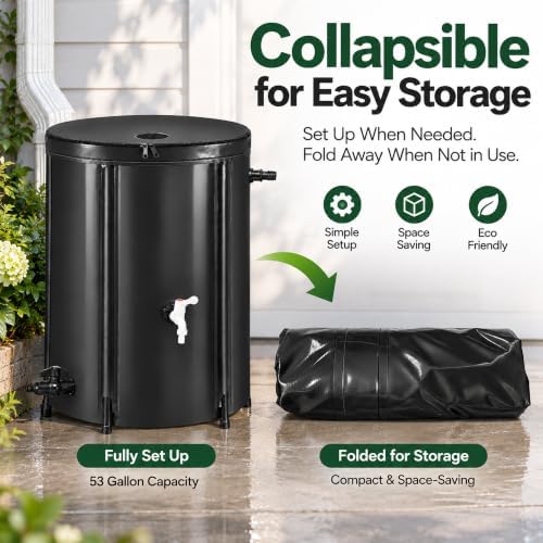Rain Catchers for Outside, 53 Gallon Collapsible Rain Barrel with Spigot - Image 7