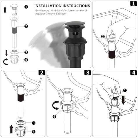 Pop Up Bathroom Sink Drain Assembly with Overflow, Matte Black - Image 6