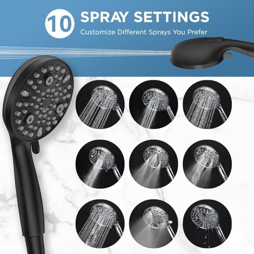 Dual Handheld Shower Head Combo, 2-in-1 Rain Shower Heads System Wide Rainfall Shower Head and 10 Modes High Pressure Hand Held Showerhead with Built-in Power Wash - Image 7