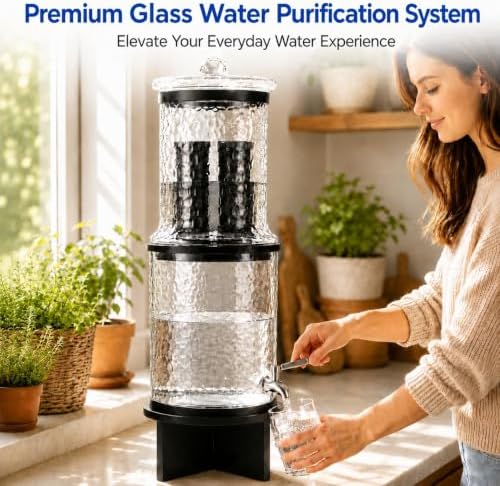 Glass Gravity Water Filter Machine System,6-Stage Countertop Water Dispenser with 2 Filter and Farmhouse-Style Stand,3 Gallon - Image 7