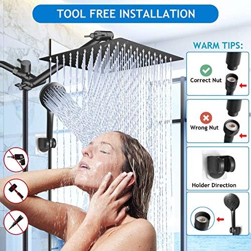 Black Shower Head Combo,10 Inch High Pressure Rain with 11" Extension Arm - Image 6