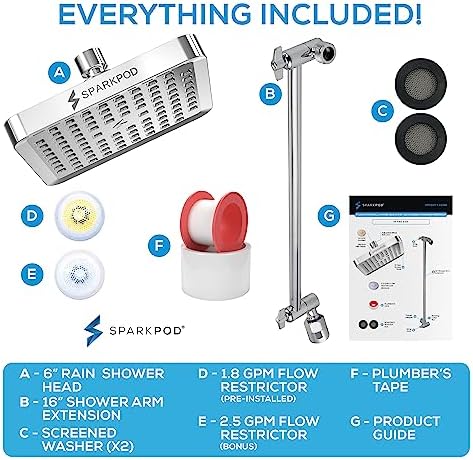 SparkPod Square Rain Shower Head with Extension Arm - Height Adjustable Shower Head with High Pressure Performance - Easy 1-Minute Installation (6" Square, Luxury Polished Chrome) - Image 7