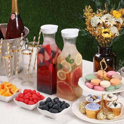 NETANY Plastic 50 Oz Water Carafe with Flip Top Lid, Set of 2 Square Base Juice Containers, Clear Plastic Pitcher - for Water, Iced Tea, Juice, Beverage, Cold Brew and Mimosa Bar - HAND WASH ONLY - Image 6