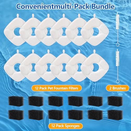 24 Pcs Cat Water Fountain Replacement Filters-12 Pack Cat Fountain Filters with 12 Pack Sponges, Compatible with VEKEN 95oz/2.8L, 67oz/2L, 135oz/4L Pet Drinking Fountain - Image 7
