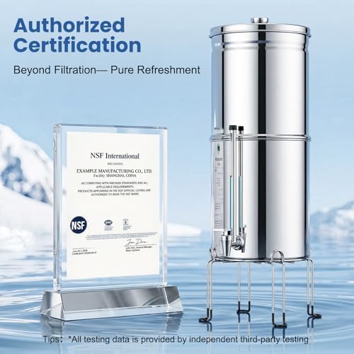Upgraded Stainless Steel Gravity Water Filter System,2.25 Gallon 6-Stage Countertop Filtration with 2 Filters for Home Kitchen & Outdoor Use,No Electricity Required - Image 6