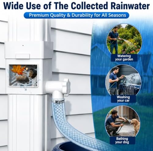 Premium Rain Barrel Downspout Diverter Rain Water Collection System Kit, Gutter Downspout Adapter with Filter, Adjustable Connector Hose, Fits Round & Square Downpipes for Rainwater Harvesting - Image 7