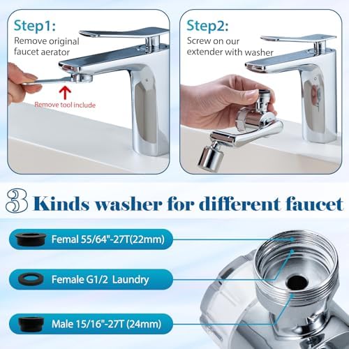 Sink Water-Filter- Kitchen Bathroom Swivel Faucet Aerator, Water Filter with Active Carbon for Water Purifier System & Skin Care, Kitchen Faucet Filter Tap Attachment(Gray) - Image 6