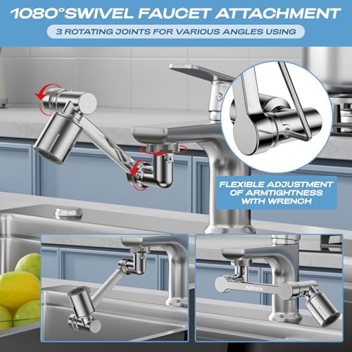 1080° Rotating Faucet Extender, Brass Faucet Multi-functional Spray Nozzle Extender, Universal 36° Rotating Mechanical Arm Bathroom Faucet Extender, Kitchen Extend Filter, 2 Modes Spray - Image 7