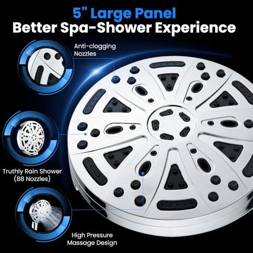 DISRIN Filtered Shower Head with Handheld, 2-in-1 Spa System with Massage Shower 9 Modes Hand Held Shower High Pressure with Built in Power Wash Mode Chrome Showerhead with Stainless Hose - Image 7