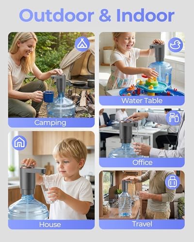 Water Jug Pump for 5 Gallon Bottle – Portable Electric USB-C Charging Dispenser, Dual Powerful Motors, Fast Flow, Fits 2-5 Gallon Jugs – Ideal for Home, Office, Camping, RV, Gray - Image 6