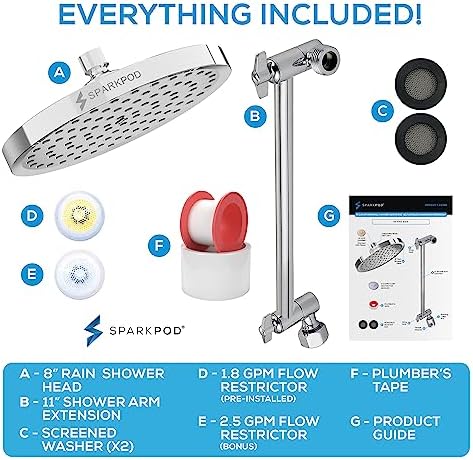 SparkPod 8" Round Rain Shower Head with 11" Shower Arm - Image 7