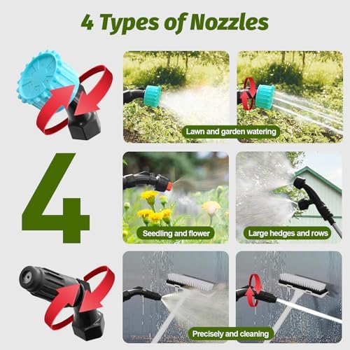 Battery Powered Sprayer Wand with 32.8FT Extended Hose, Electric Garden Sprayer with 3 Speeds & Battery Indicator, 4 Nozzles, 7.4V Portable Weed Sprayer for Lawn Care, Fertilizing, Watering - Image 6