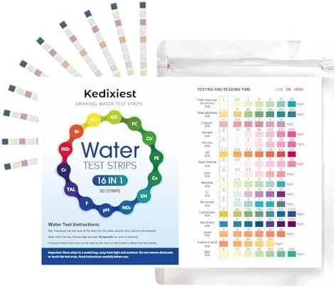 16-in-1 Drinking Water Test Strips, 50 PCS - Home Testing Kit for Tap & Well Water | Lead, Nitrate, Chlorine, Iron, Manganese, pH, Hardness, Mercury, Fluoride Detection by Unknown