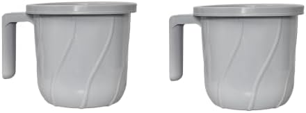 Premium BPA Free Plastic Mugs for Bathroom, Bath Mug, Stripes Design Bathing Mugs Dabba Camping Mug, 50 Ounce Capacity (2, Smoke Grey) by VAKRATUNDA+KITCHENWARES