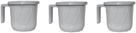 Premium BPA Free Plastic Mugs for Bathroom, Bath Mug, Stripes Design Bathing Mugs Dabba Camping Mug, 50 Ounce Capacity (3, Smoke Grey) by VAKRATUNDA+KITCHENWARES