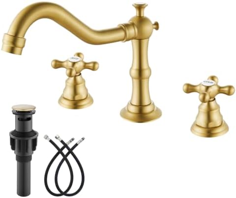 gotonovo Bathroom Faucet 3 Hole Vintage, Brushed Gold, Hot Cold Label by HOME