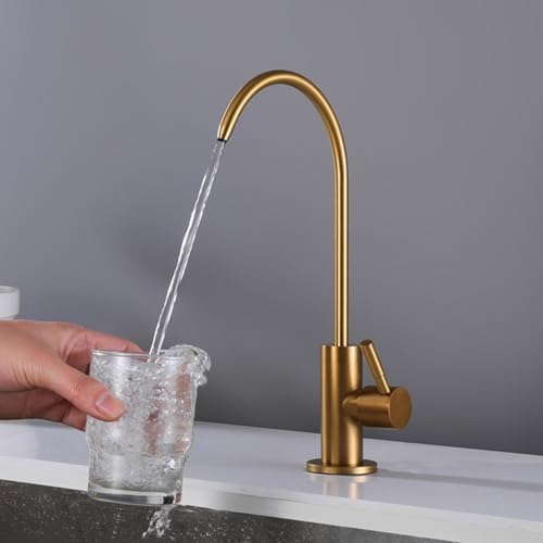 Stainless Steel Kitchen Sink Water Filter Drinking Swan Neck Tap Single Cooling Plating,Brushed Gold - Image 2