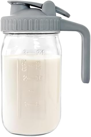 JunVpic Breast Milk Pitcher, 32 oz Wide Mouth Glass Mason Jar with Lid by Junvpic