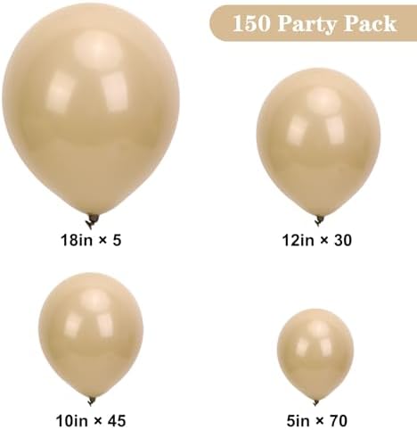 APLANET 150pcs Vanilla Brown Balloons Different Sizes 18 12 10 5 Inch Boho Light Brown for Birthday Wedding Anniversary Baby Shower Party Supplies, Arch Kit Decoration - Image 2